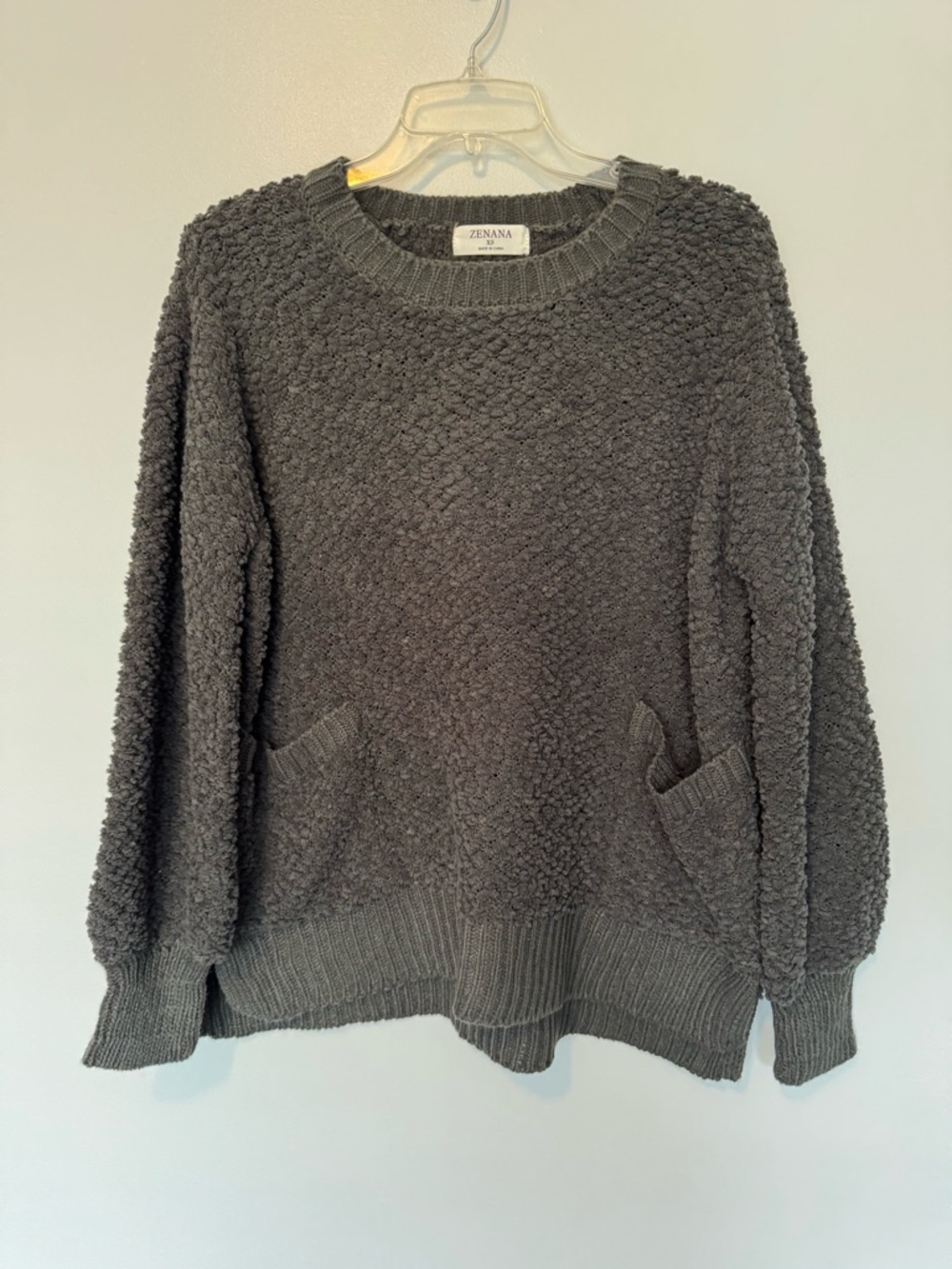 Zenana Outfitters Charcoal Cozy Pocket Crewneck Sweater